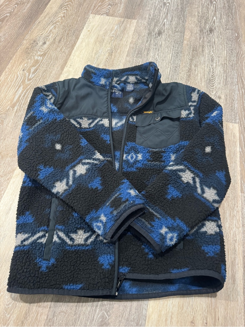 Wrangler Kids Blue & Black Patterned Fleece Pullover Jacket